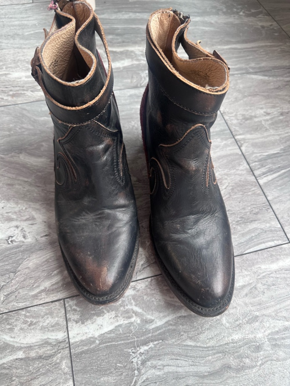 Freebird by Steven Black Leather Western Ankle Booties